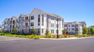 an apartment building before a roof inspection