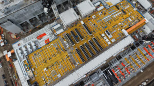 Large industrial roofing seen from above.